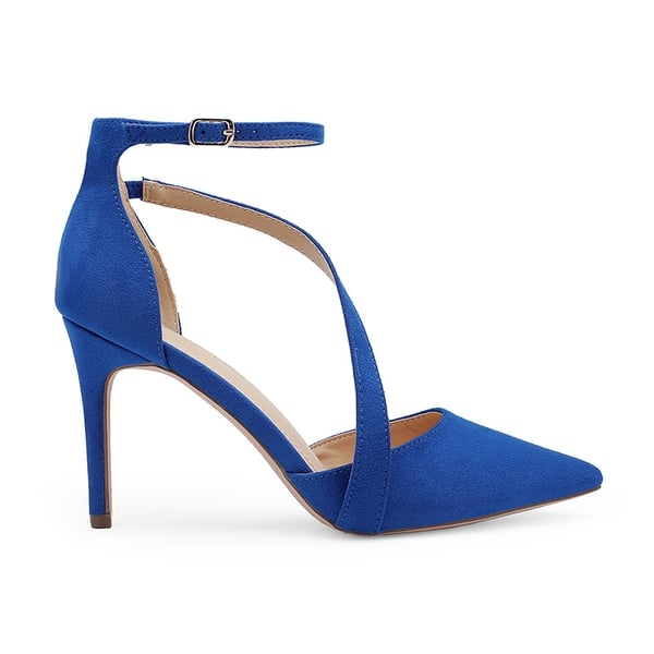 Pointed Toe Ankle Strap High Heel Pump Shoes - ROYAL BLUE SUEDE - 1